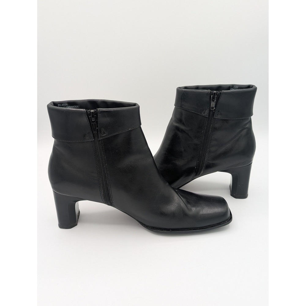 VTG White Mountain Paramount Boots 9M Black Leather Square Toe Block Heel Y2K